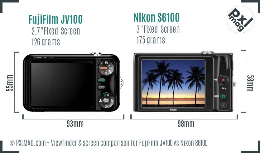 FujiFilm JV100 vs Nikon S6100 Screen and Viewfinder comparison