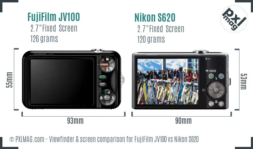 FujiFilm JV100 vs Nikon S620 Screen and Viewfinder comparison