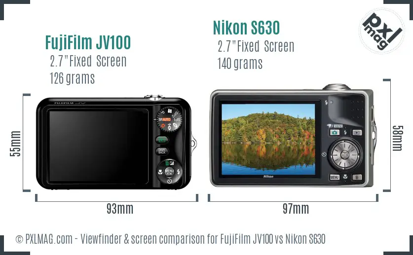 FujiFilm JV100 vs Nikon S630 Screen and Viewfinder comparison