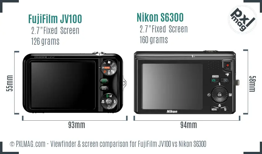 FujiFilm JV100 vs Nikon S6300 Screen and Viewfinder comparison