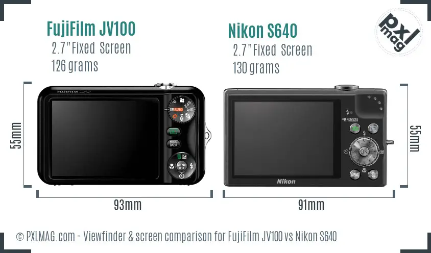 FujiFilm JV100 vs Nikon S640 Screen and Viewfinder comparison