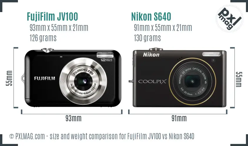 FujiFilm JV100 vs Nikon S640 size comparison