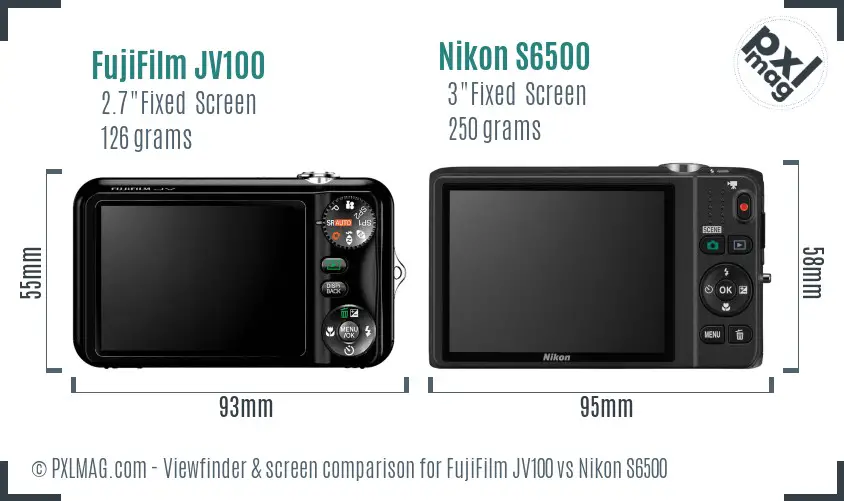 FujiFilm JV100 vs Nikon S6500 Screen and Viewfinder comparison