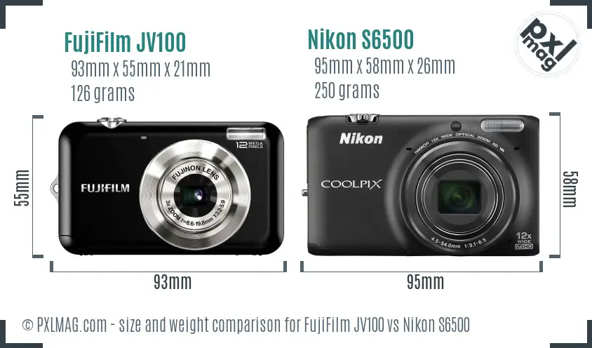 FujiFilm JV100 vs Nikon S6500 size comparison