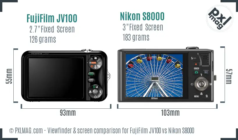 FujiFilm JV100 vs Nikon S8000 Screen and Viewfinder comparison