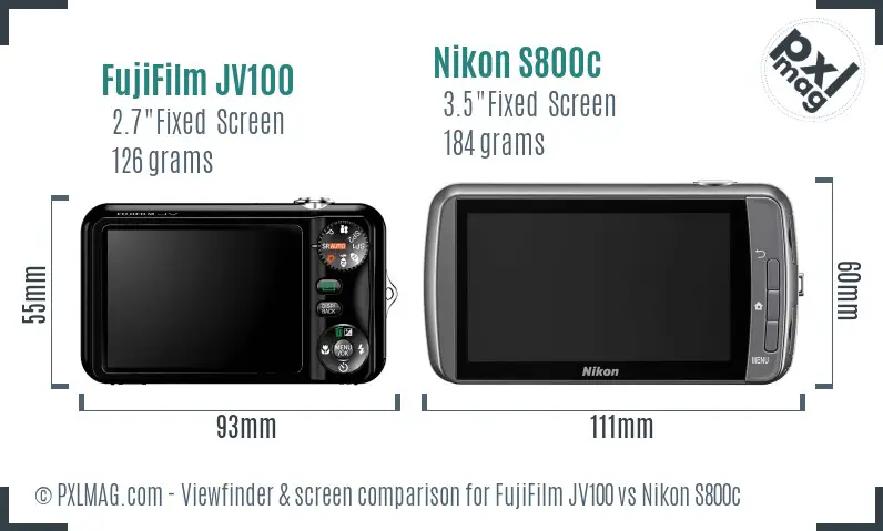 FujiFilm JV100 vs Nikon S800c Screen and Viewfinder comparison