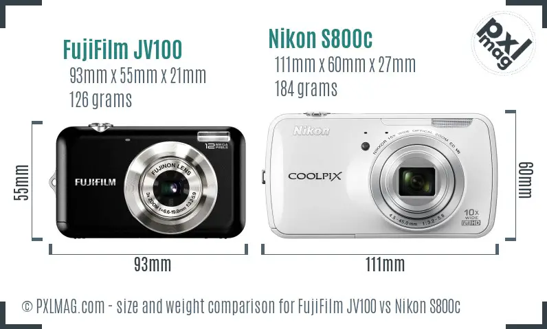 FujiFilm JV100 vs Nikon S800c size comparison FujiFilm JV100 vs Nikon S800c size comparison