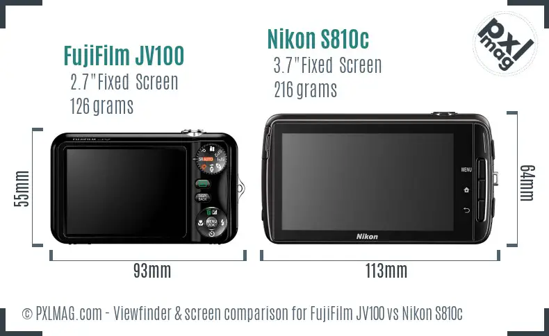 FujiFilm JV100 vs Nikon S810c Screen and Viewfinder comparison