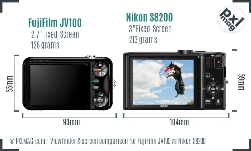 FujiFilm JV100 vs Nikon S8200 Screen and Viewfinder comparison