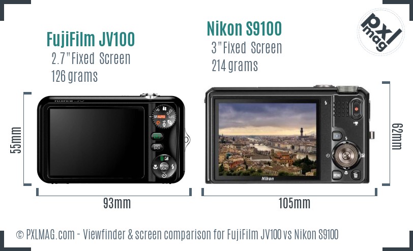 FujiFilm JV100 vs Nikon S9100 Screen and Viewfinder comparison