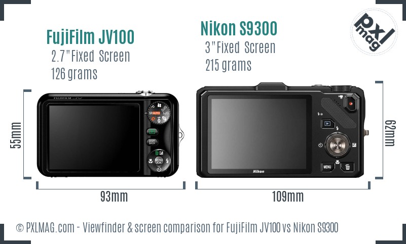 FujiFilm JV100 vs Nikon S9300 Screen and Viewfinder comparison