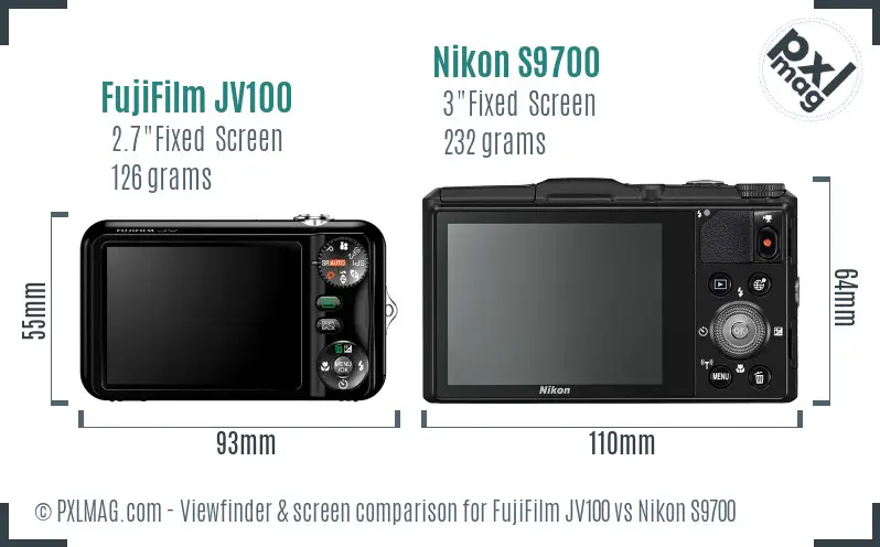 FujiFilm JV100 vs Nikon S9700 Screen and Viewfinder comparison