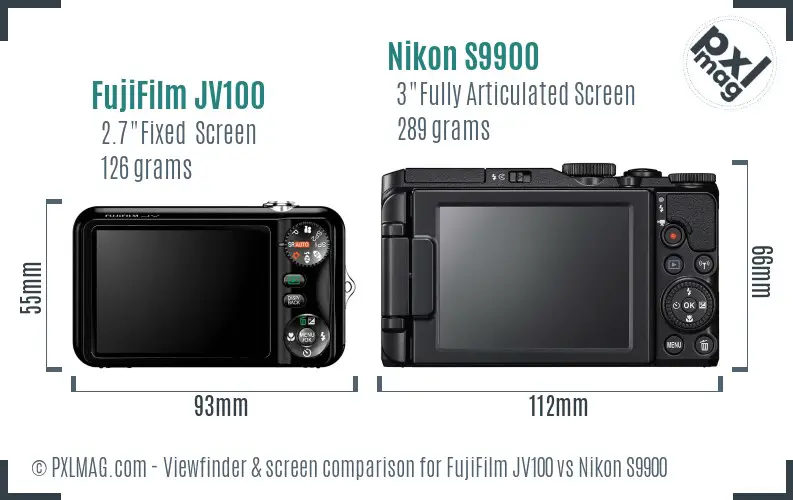 FujiFilm JV100 vs Nikon S9900 Screen and Viewfinder comparison