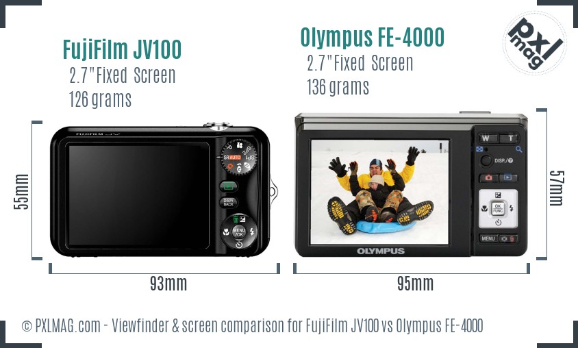 FujiFilm JV100 vs Olympus FE-4000 Screen and Viewfinder comparison