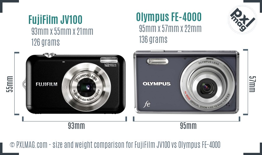 FujiFilm JV100 vs Olympus FE-4000 size comparison