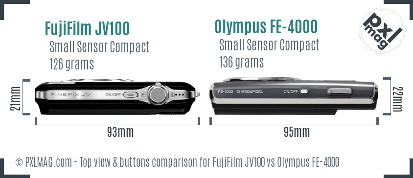 FujiFilm JV100 vs Olympus FE-4000 top view buttons comparison