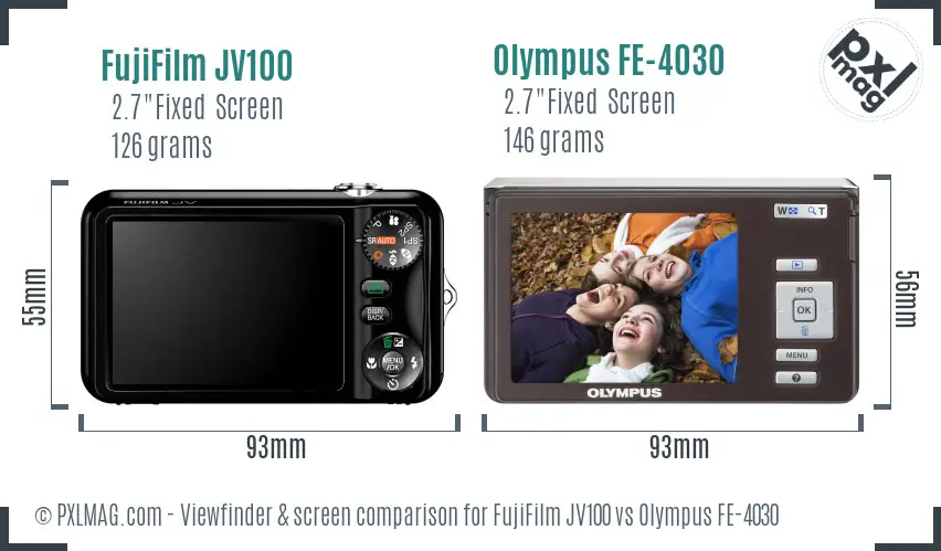 FujiFilm JV100 vs Olympus FE-4030 Screen and Viewfinder comparison