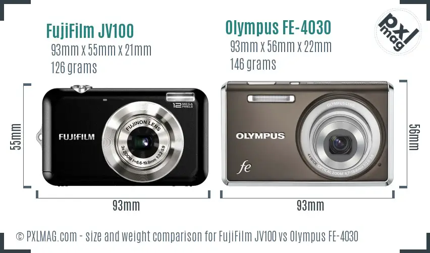 FujiFilm JV100 vs Olympus FE-4030 size comparison