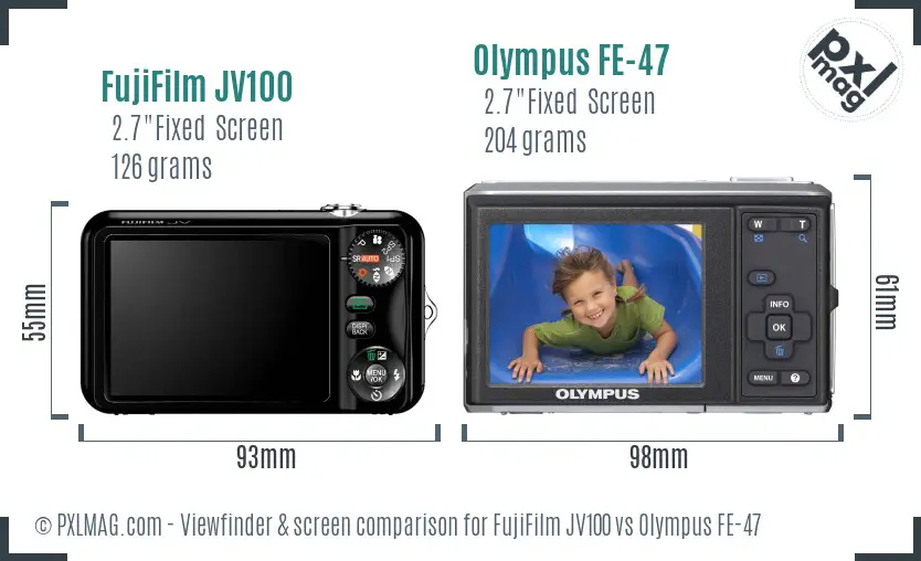 FujiFilm JV100 vs Olympus FE-47 Screen and Viewfinder comparison