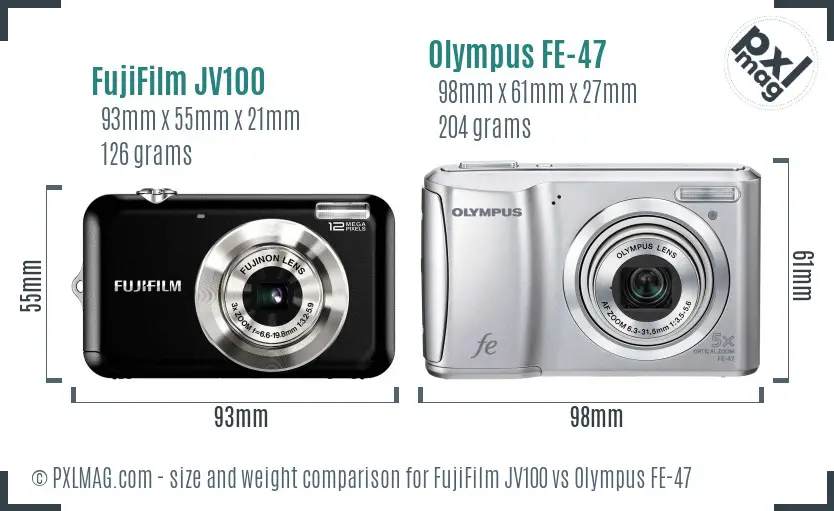 FujiFilm JV100 vs Olympus FE-47 size comparison