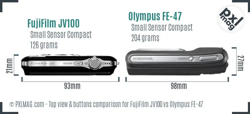 FujiFilm JV100 vs Olympus FE-47 top view buttons comparison