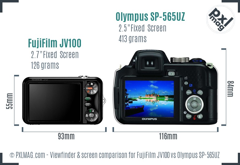 FujiFilm JV100 vs Olympus SP-565UZ Screen and Viewfinder comparison