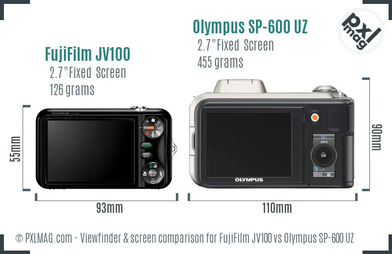 FujiFilm JV100 vs Olympus SP-600 UZ Screen and Viewfinder comparison