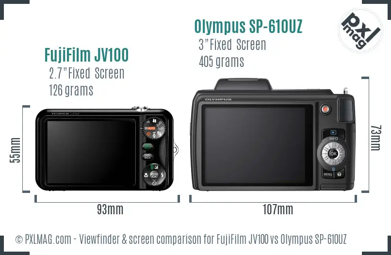 FujiFilm JV100 vs Olympus SP-610UZ Screen and Viewfinder comparison