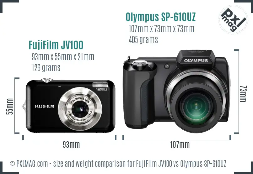 FujiFilm JV100 vs Olympus SP-610UZ size comparison