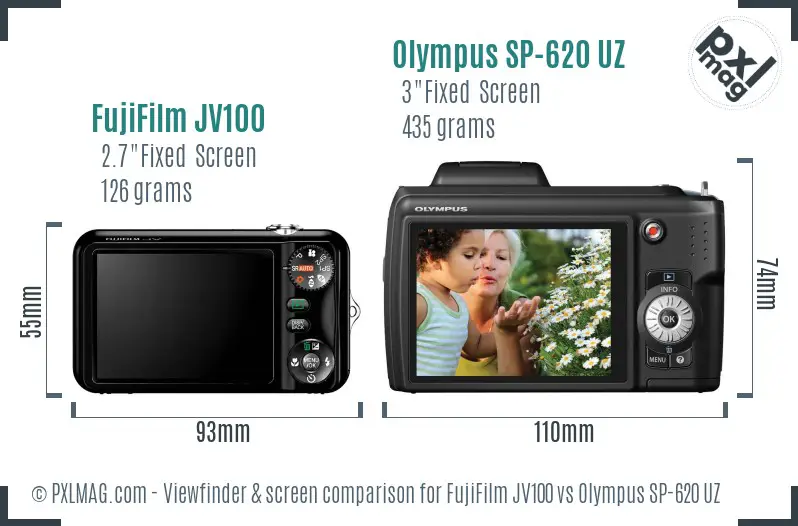 FujiFilm JV100 vs Olympus SP-620 UZ Screen and Viewfinder comparison
