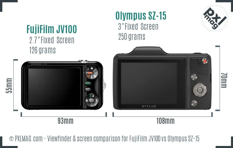 FujiFilm JV100 vs Olympus SZ-15 Screen and Viewfinder comparison