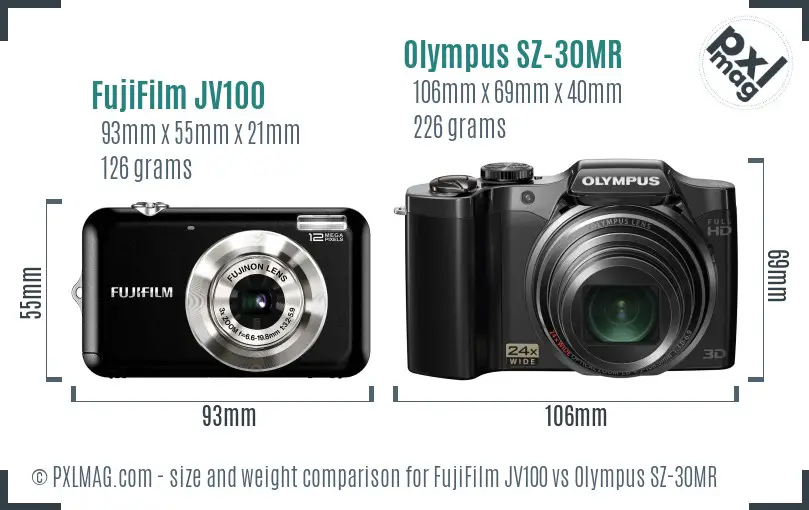 FujiFilm JV100 vs Olympus SZ-30MR size comparison FujiFilm JV100 vs Olympus SZ-30MR size comparison