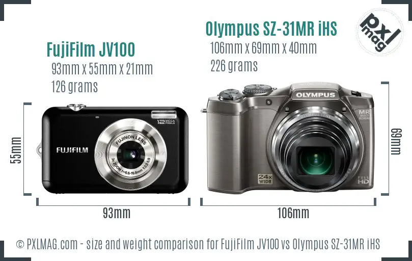 FujiFilm JV100 vs Olympus SZ-31MR iHS size comparison FujiFilm JV100 vs Olympus SZ-31MR iHS size comparison