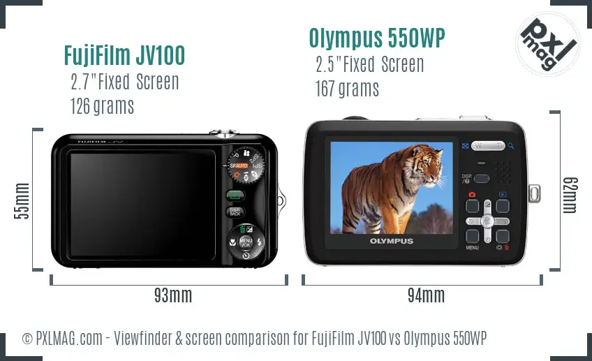 FujiFilm JV100 vs Olympus 550WP Screen and Viewfinder comparison