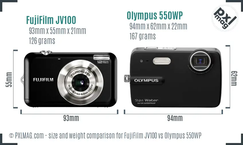 FujiFilm JV100 vs Olympus 550WP size comparison