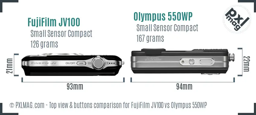 FujiFilm JV100 vs Olympus 550WP top view buttons comparison