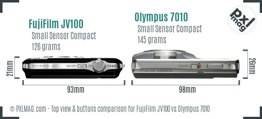 FujiFilm JV100 vs Olympus 7010 top view buttons comparison
