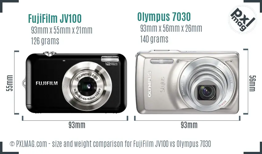 FujiFilm JV100 vs Olympus 7030 size comparison FujiFilm JV100 vs Olympus 7030 size comparison
