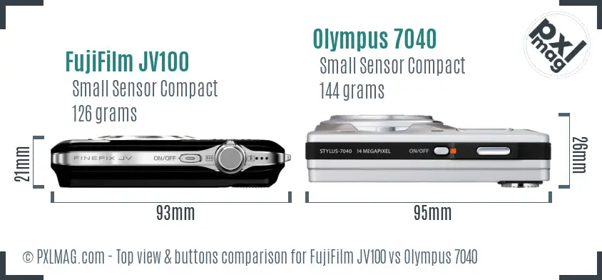 FujiFilm JV100 vs Olympus 7040 top view buttons comparison