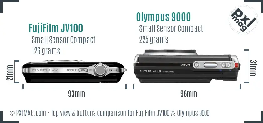 FujiFilm JV100 vs Olympus 9000 top view buttons comparison