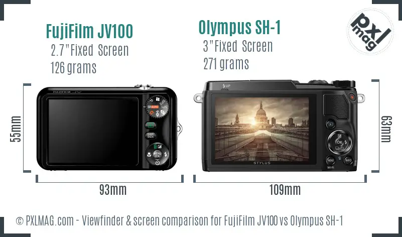 FujiFilm JV100 vs Olympus SH-1 Screen and Viewfinder comparison