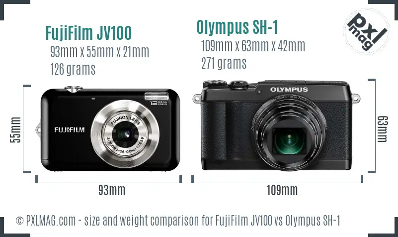 FujiFilm JV100 vs Olympus SH-1 size comparison