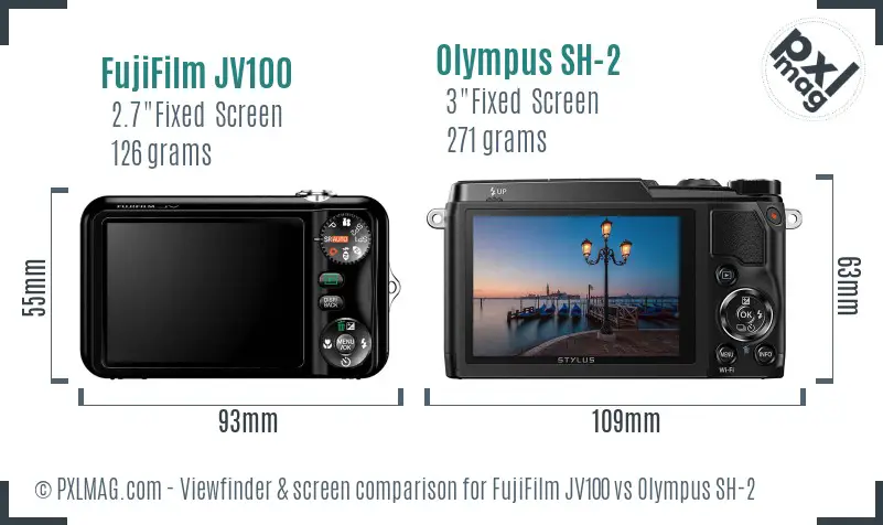 FujiFilm JV100 vs Olympus SH-2 Screen and Viewfinder comparison