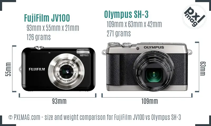FujiFilm JV100 vs Olympus SH-3 size comparison FujiFilm JV100 vs Olympus SH-3 size comparison