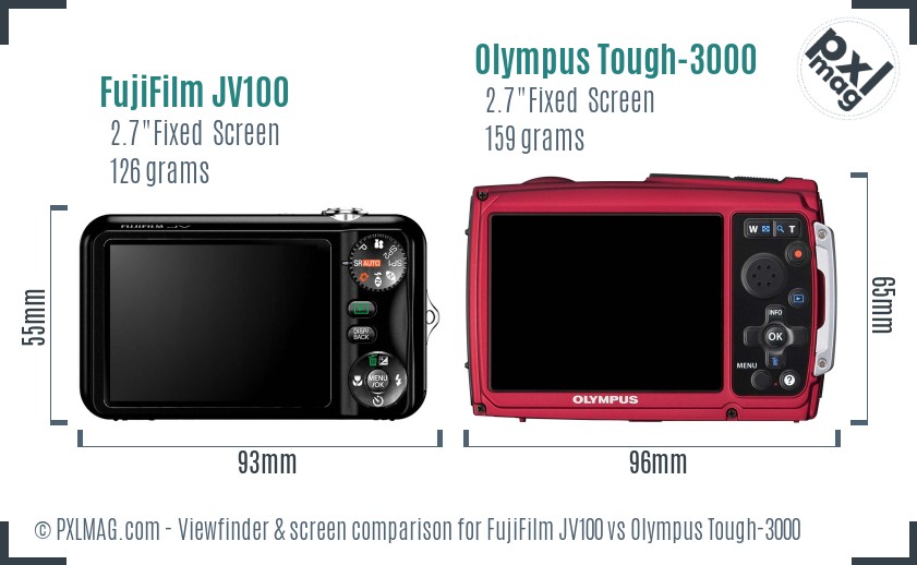 FujiFilm JV100 vs Olympus Tough-3000 Screen and Viewfinder comparison