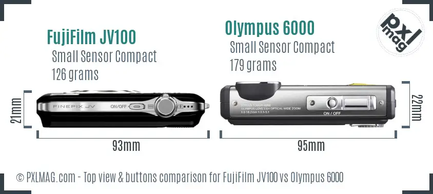 FujiFilm JV100 vs Olympus 6000 top view buttons comparison