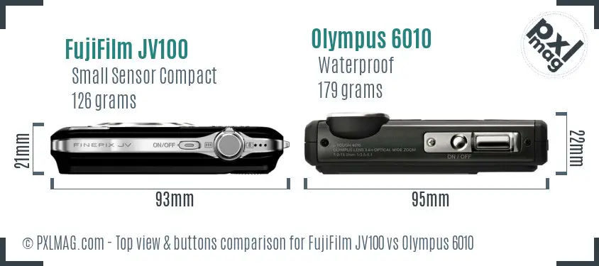 FujiFilm JV100 vs Olympus 6010 top view buttons comparison