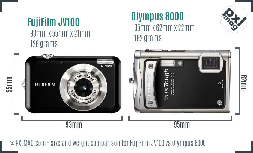 FujiFilm JV100 vs Olympus 8000 size comparison