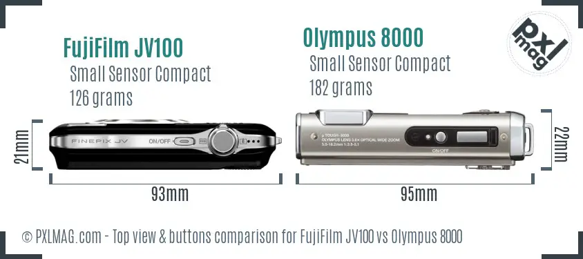 FujiFilm JV100 vs Olympus 8000 top view buttons comparison