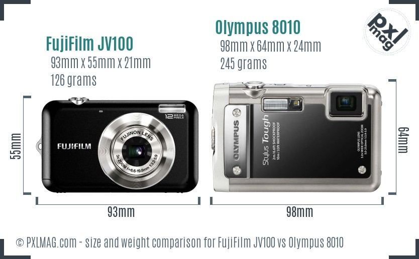 FujiFilm JV100 vs Olympus 8010 size comparison